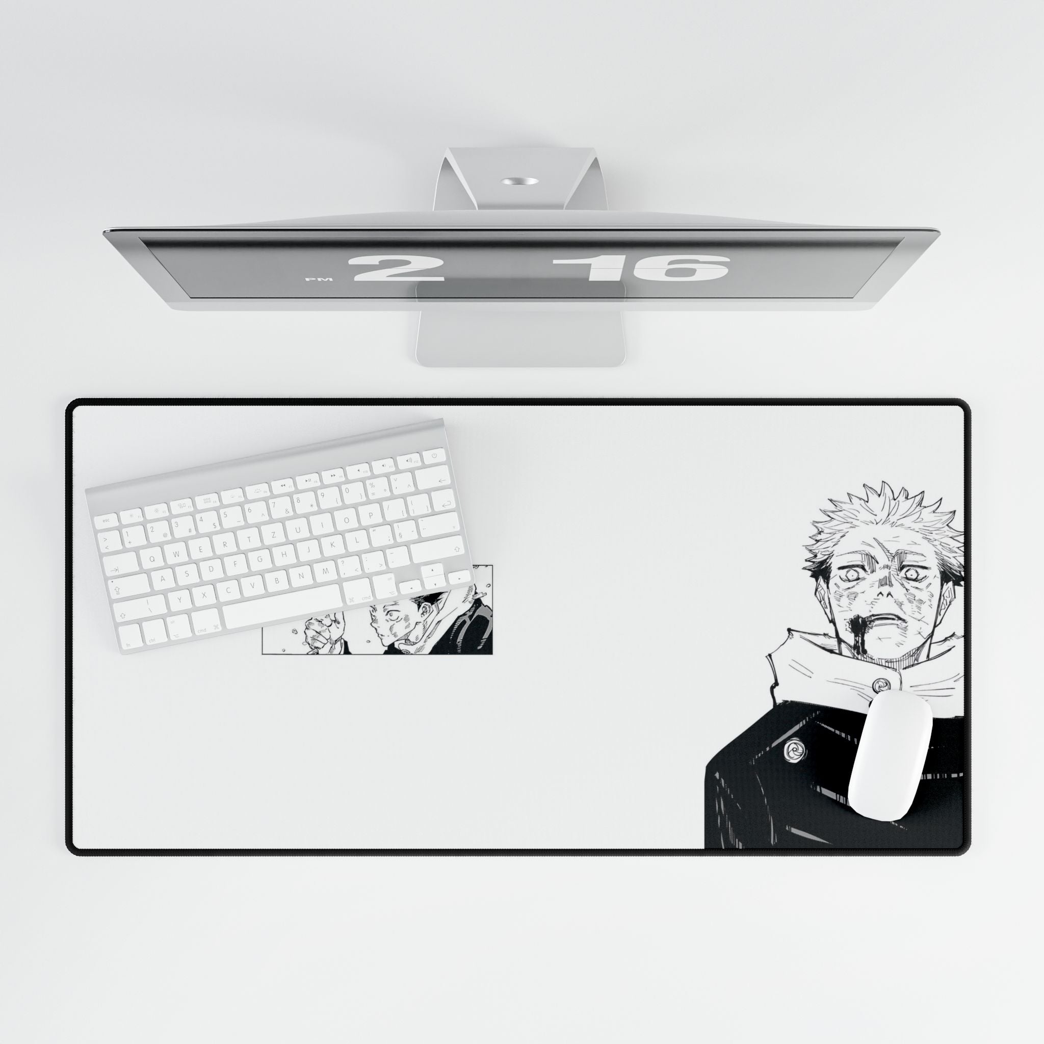 Manga Panel Desk Mat — Black & White Anime Character Gaming/Work Desk Pad