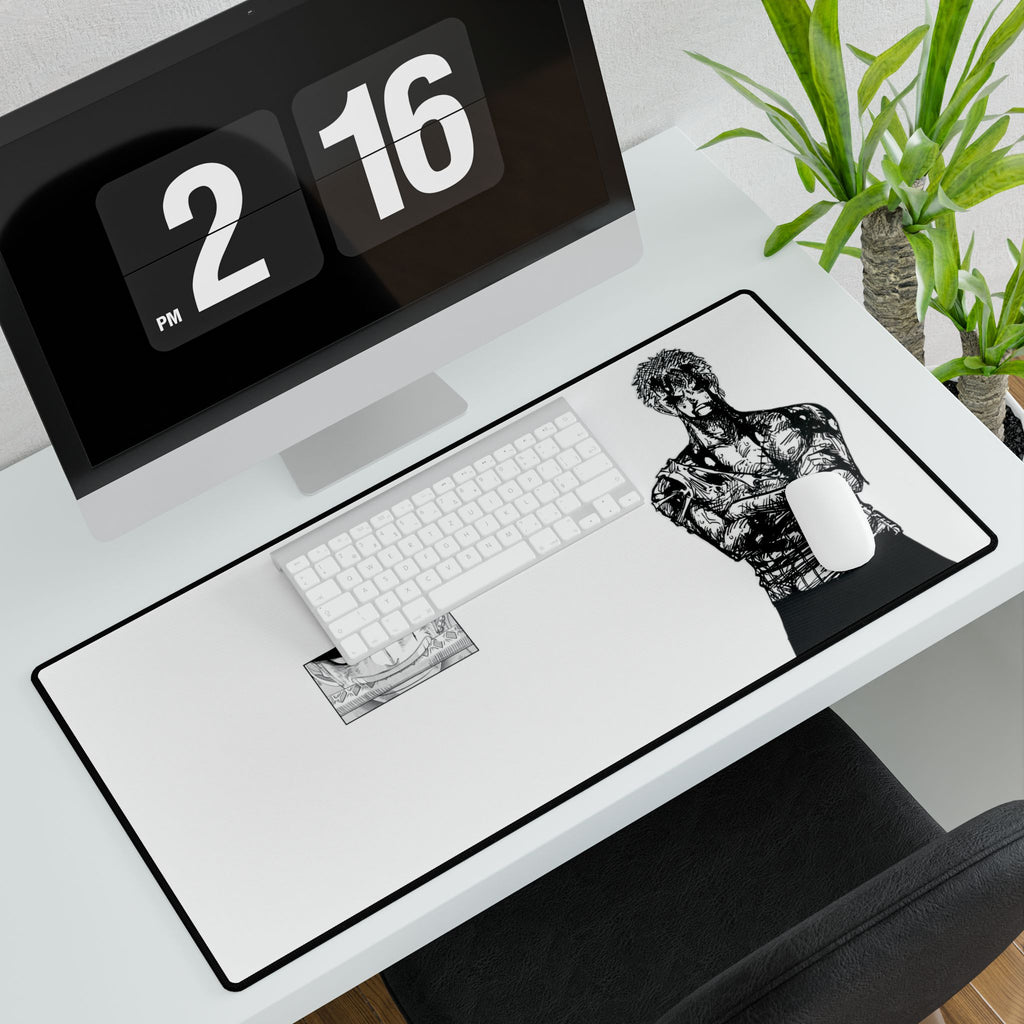 Anime Tattooed Warrior Desk Mat — Minimal Black & White Gaming Mousepad