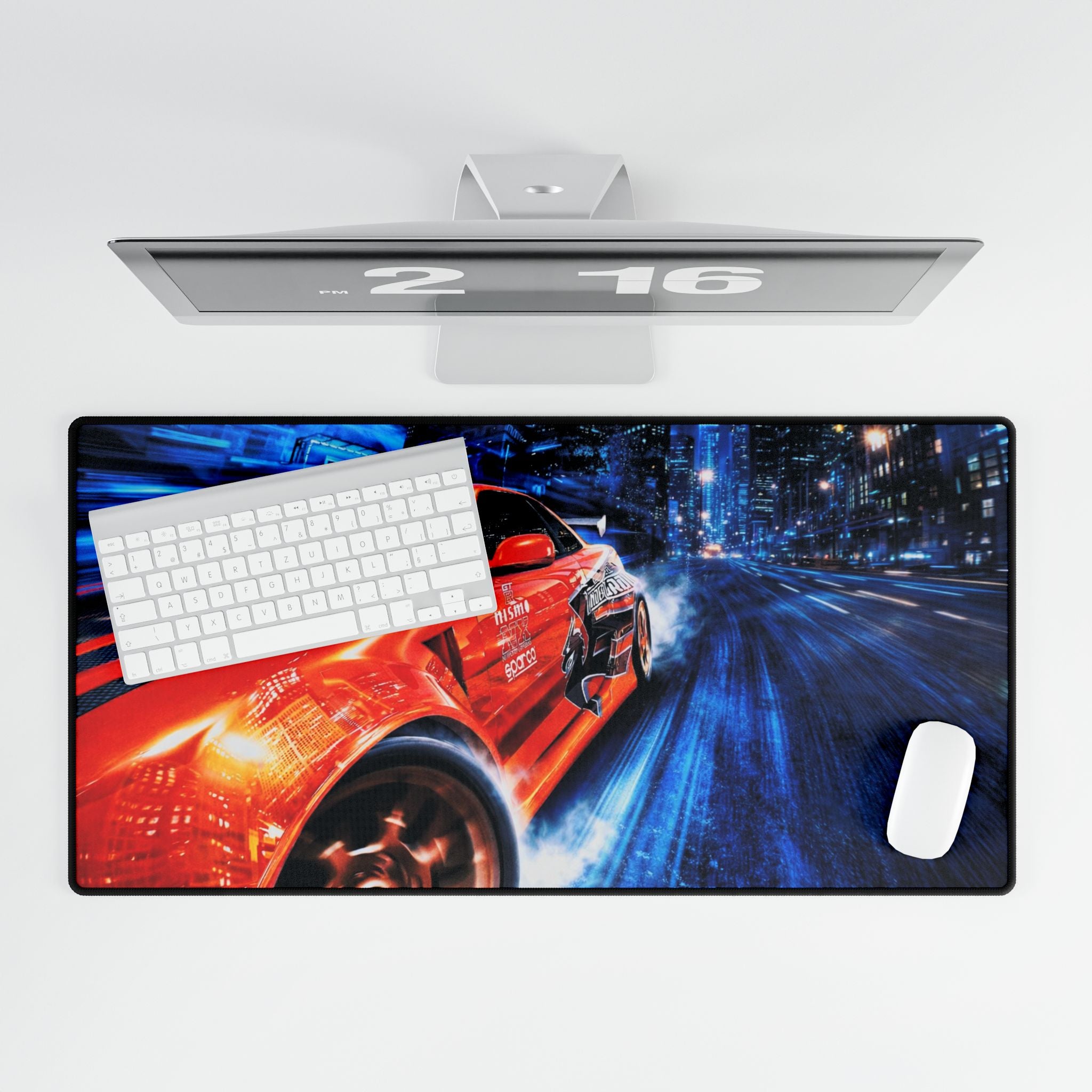Racing Car Gaming Desk Mat — Red Sports Car Night Speed Mouse Pad