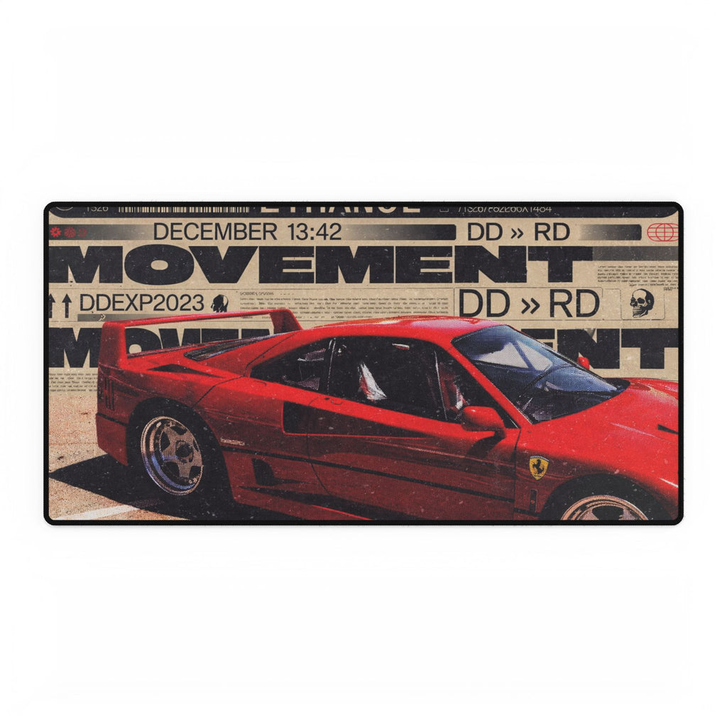 Retro Red Ferrari Desk Mat — Racing Car Gamers Mousepad with Vintage Poster Design