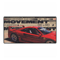 Retro Red Ferrari Desk Mat — Racing Car Gamers Mousepad with Vintage Poster Design