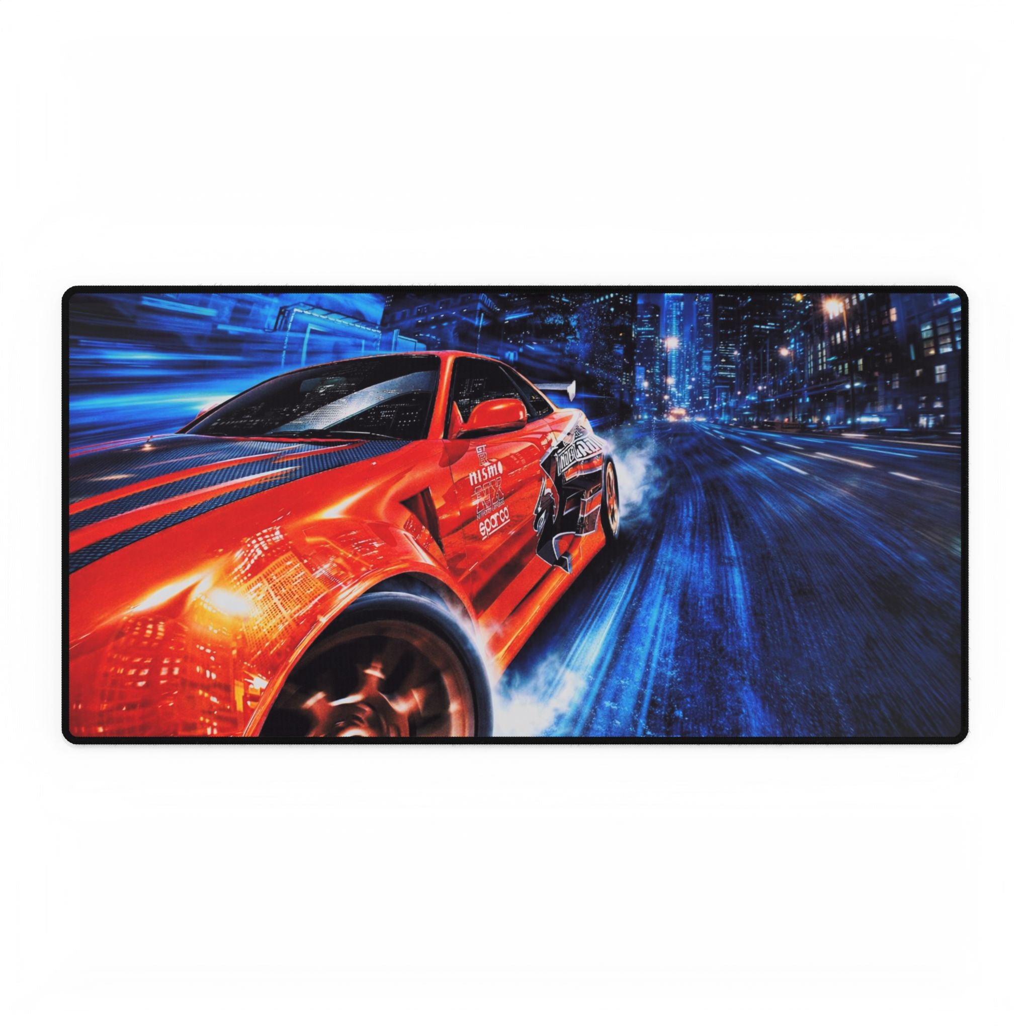 Racing Car Gaming Desk Mat — Red Sports Car Night Speed Mouse Pad