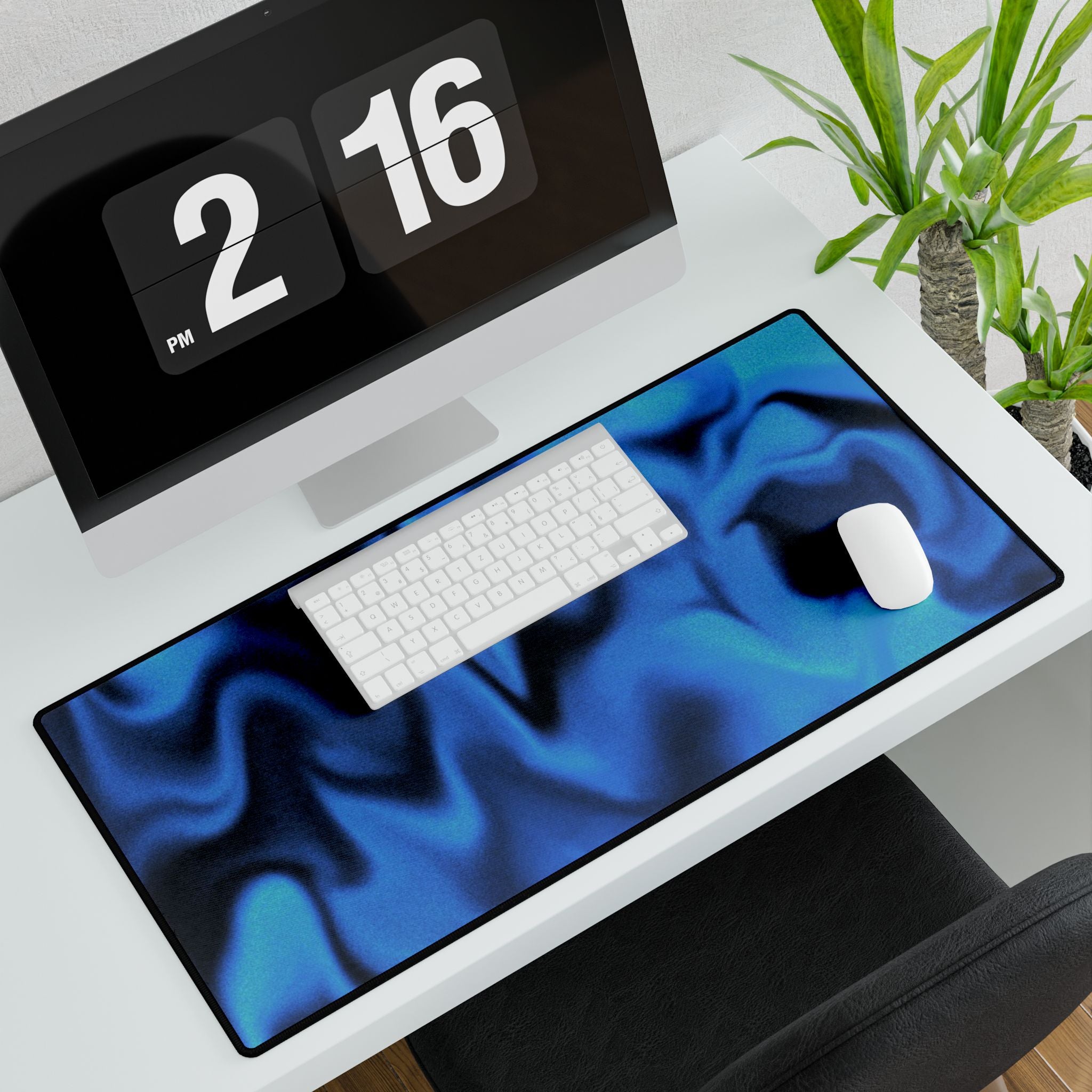 Blue Satin Wave Desk Mat — Large Gaming/Office Mouse Pad