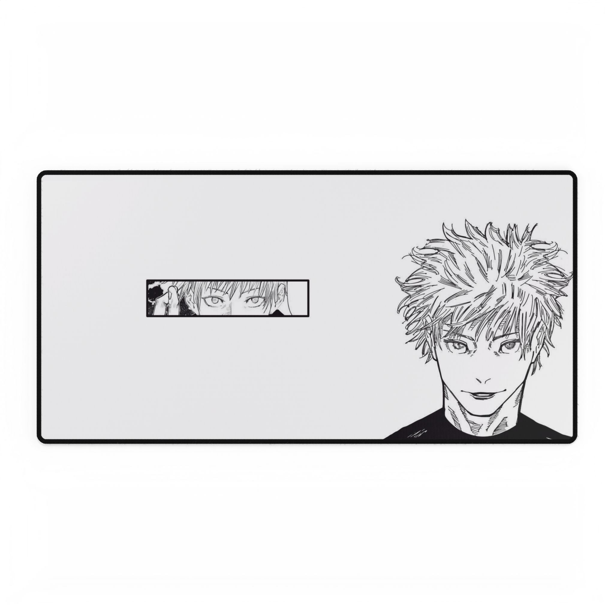 Anime Character Desk Mat — Minimal Black & White Jujutsu-Inspired Mousepad