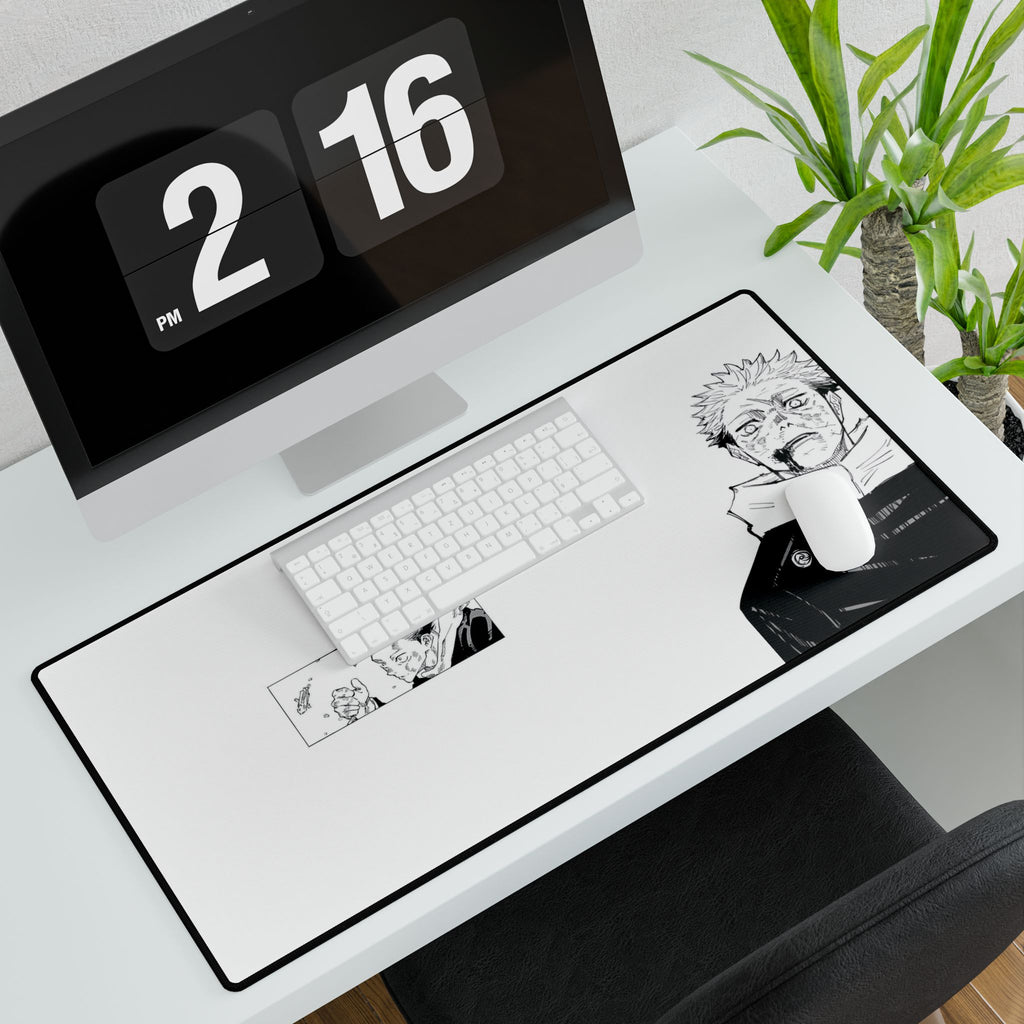 Manga Panel Desk Mat — Black & White Anime Character Gaming/Work Desk Pad