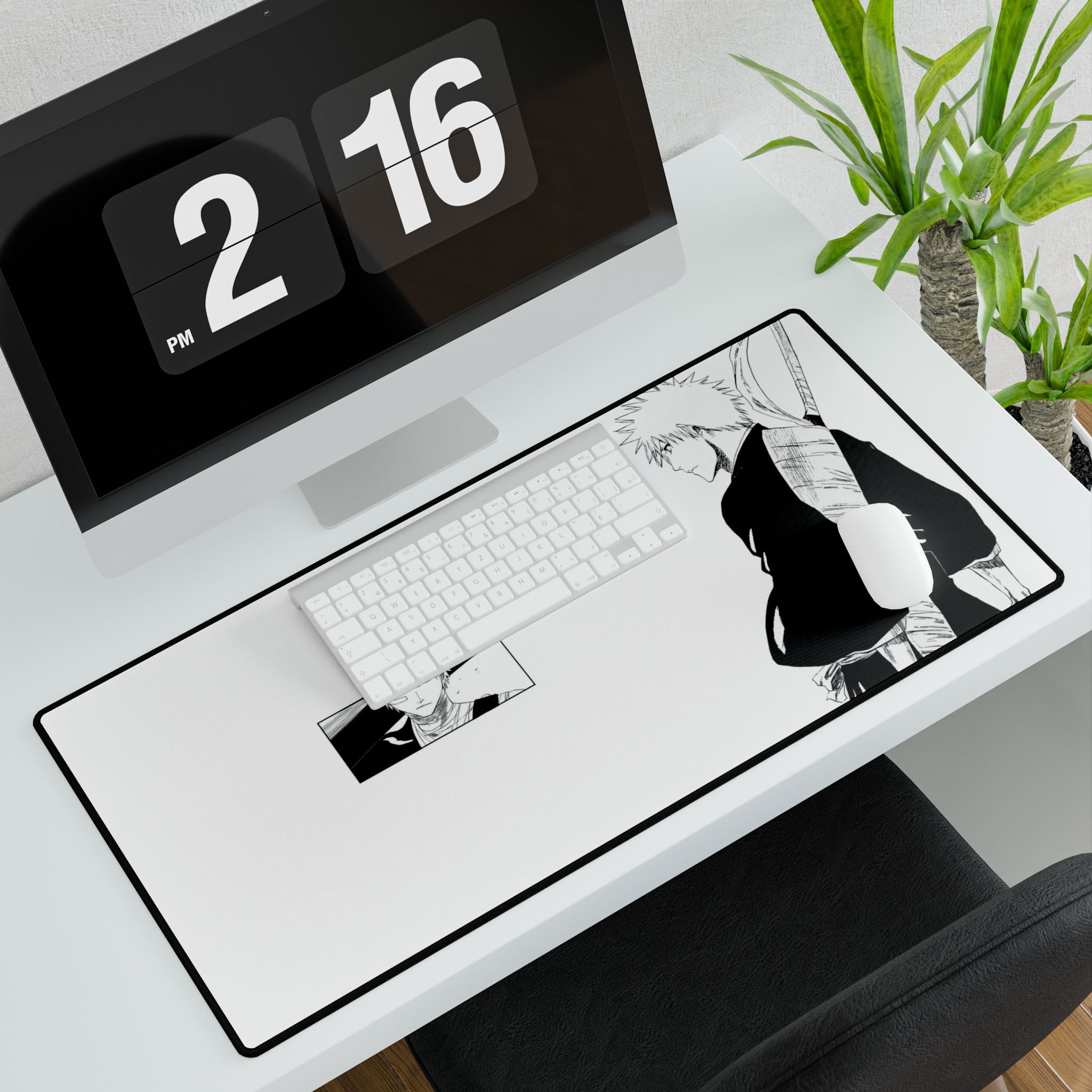 Bleach Ichigo Minimalist Anime Desk Mat — Black & White Gaming Mousepad