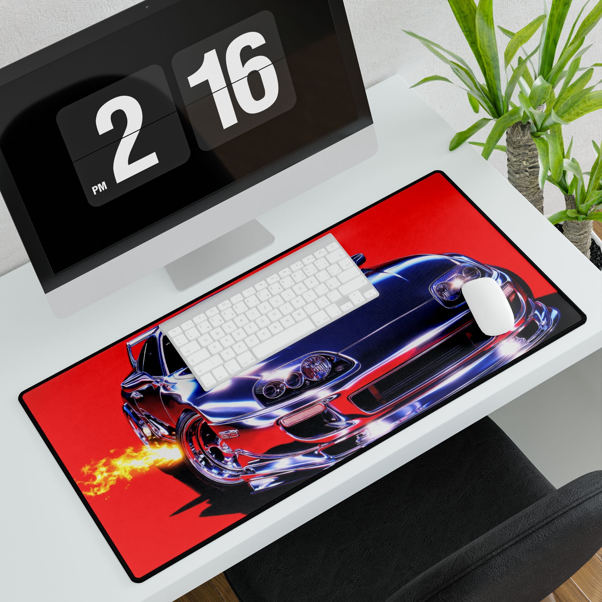 Racing Supra Flame Desk Mat — Retro Sport Car Mouse Pad