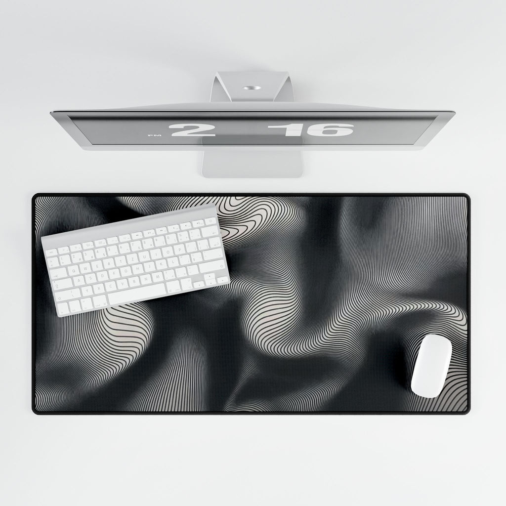 Abstract Monochrome Wave Desk Mat — Large Gaming & Office Mouse Pad