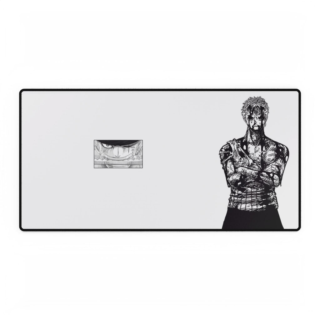 Anime Tattooed Warrior Desk Mat — Minimal Black & White Gaming Mousepad