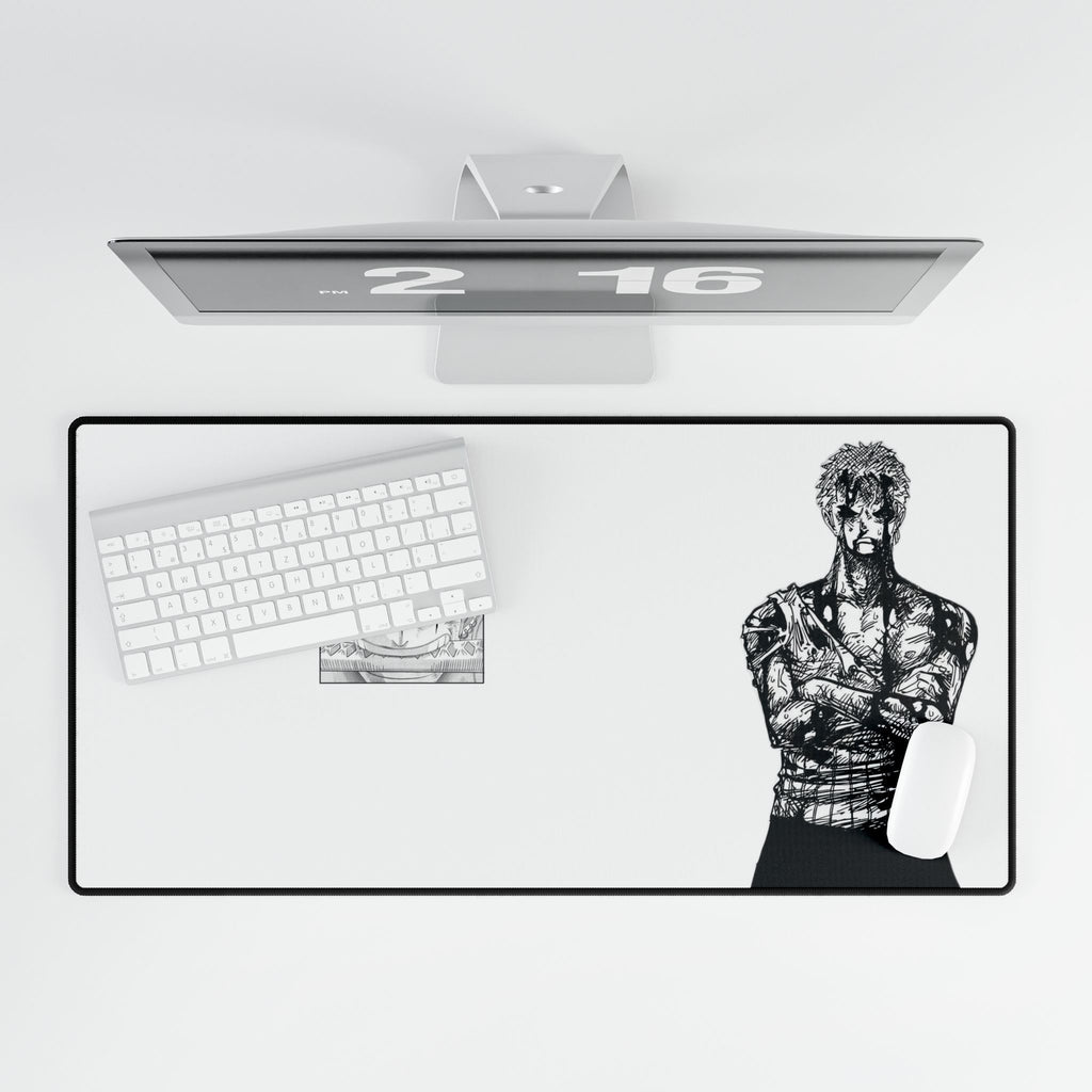 Anime Tattooed Warrior Desk Mat — Minimal Black & White Gaming Mousepad