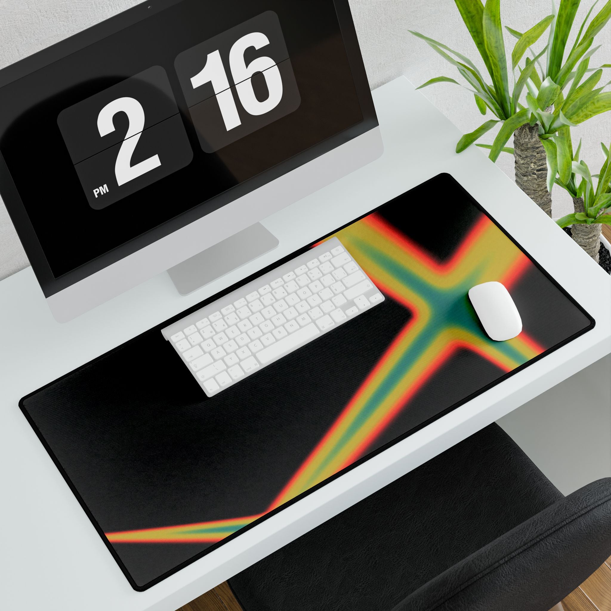 Neon Crossfade XXL Desk Mat — Retro Vaporwave Gaming Mouse Pad