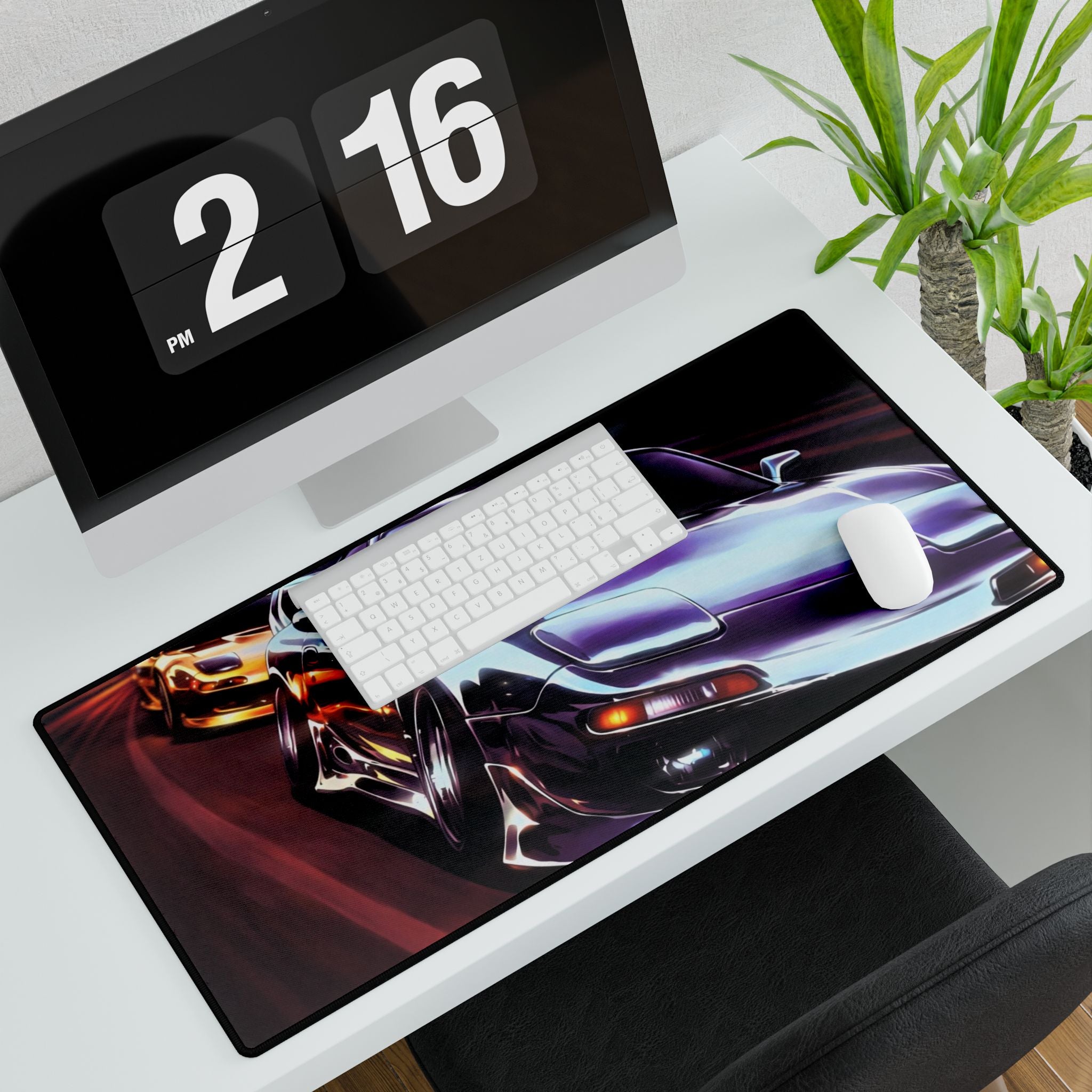 Racing Night Car Desk Mat — Retro Sports Car Gaming Mouse Pad