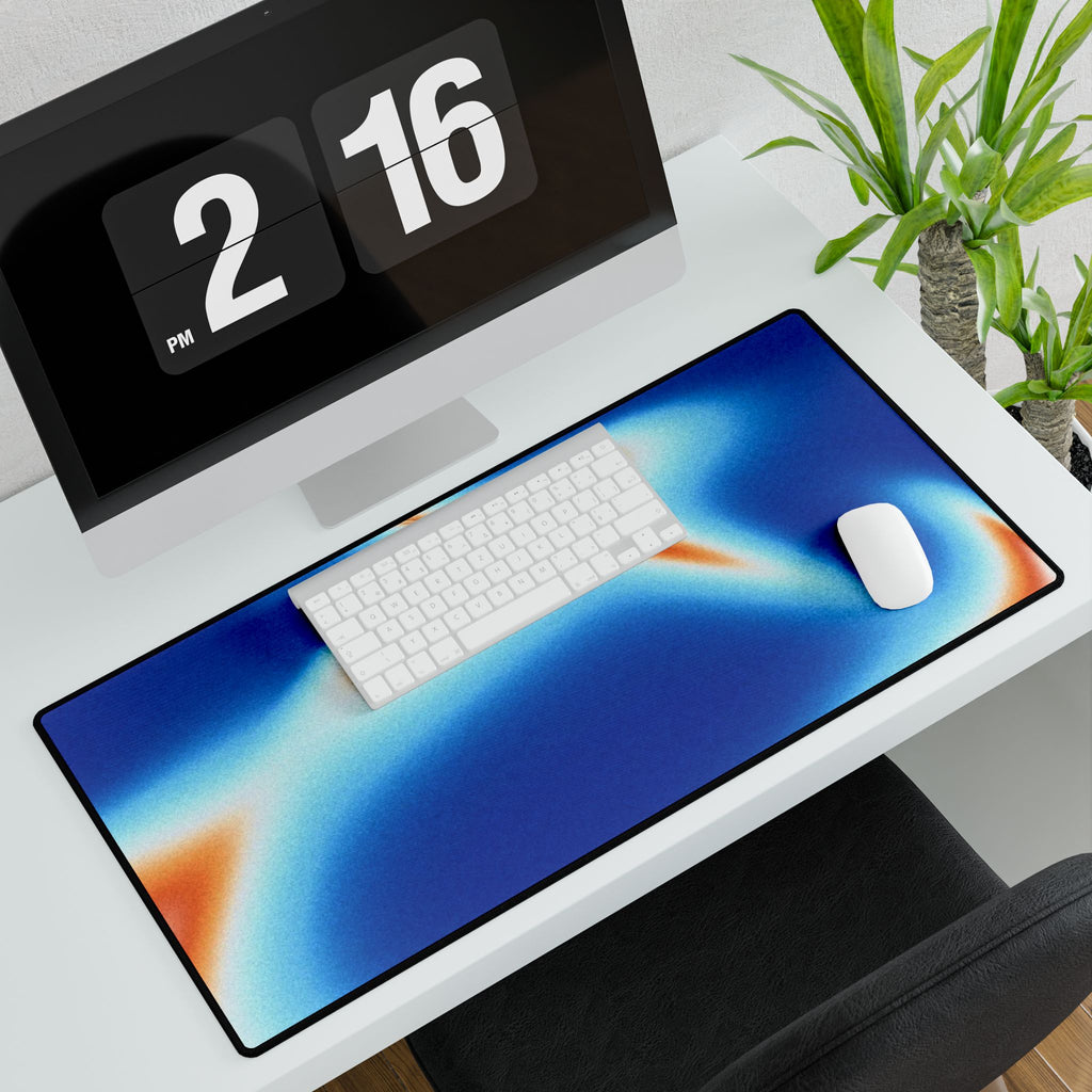 Abstract Blue & Orange Swirl Desk Mat — Large Gaming/Work Mousepad