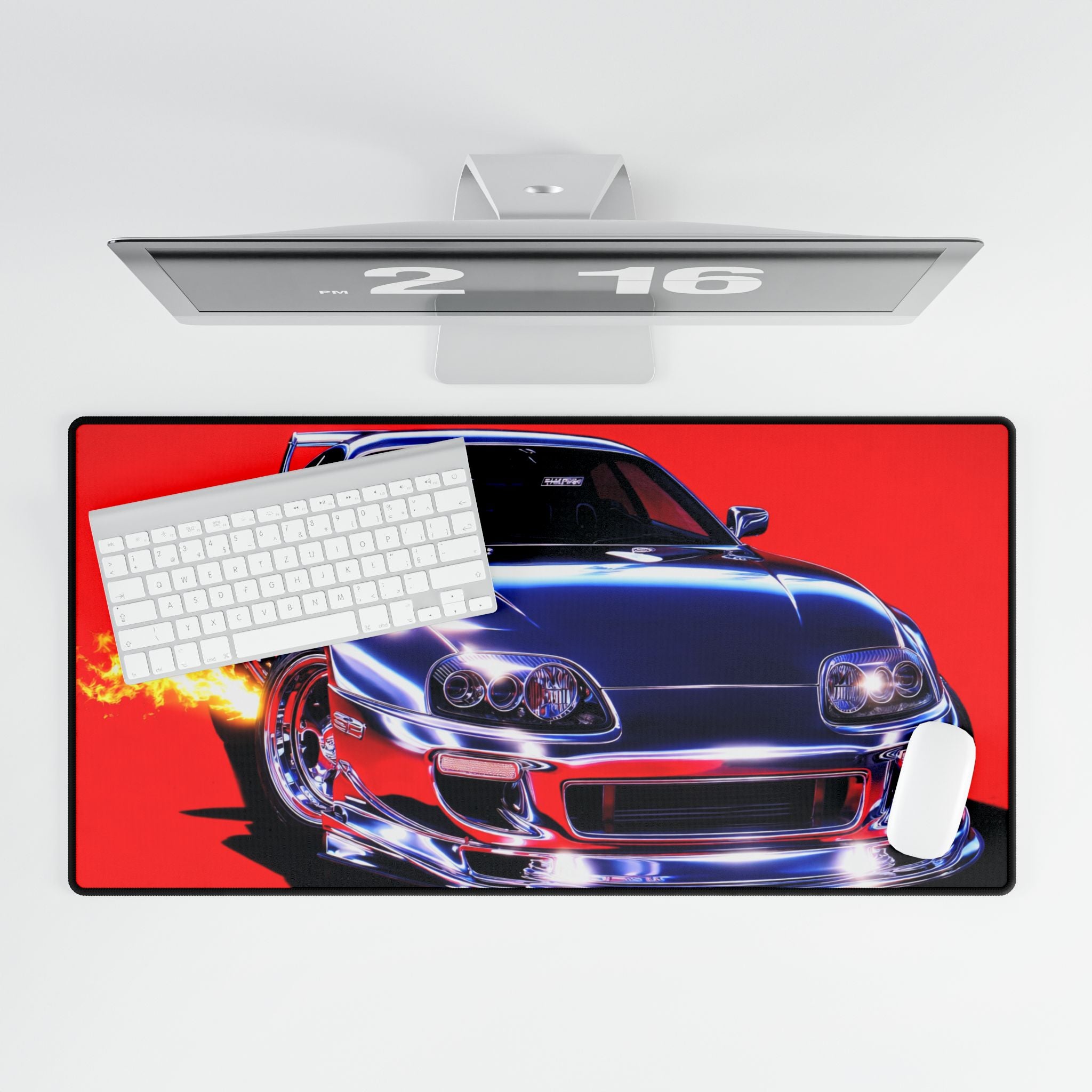 Racing Supra Flame Desk Mat — Retro Sport Car Mouse Pad