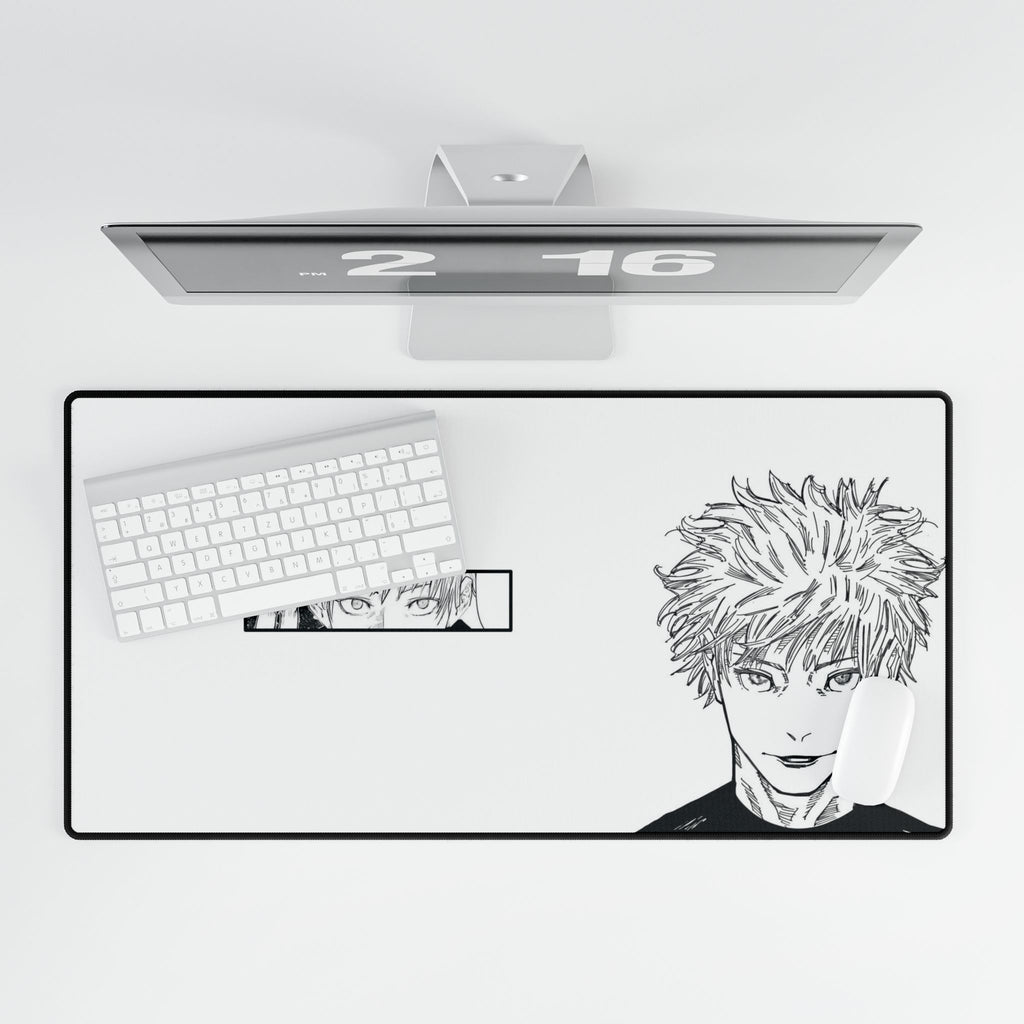 Anime Character Desk Mat — Minimal Black & White Jujutsu-Inspired Mousepad