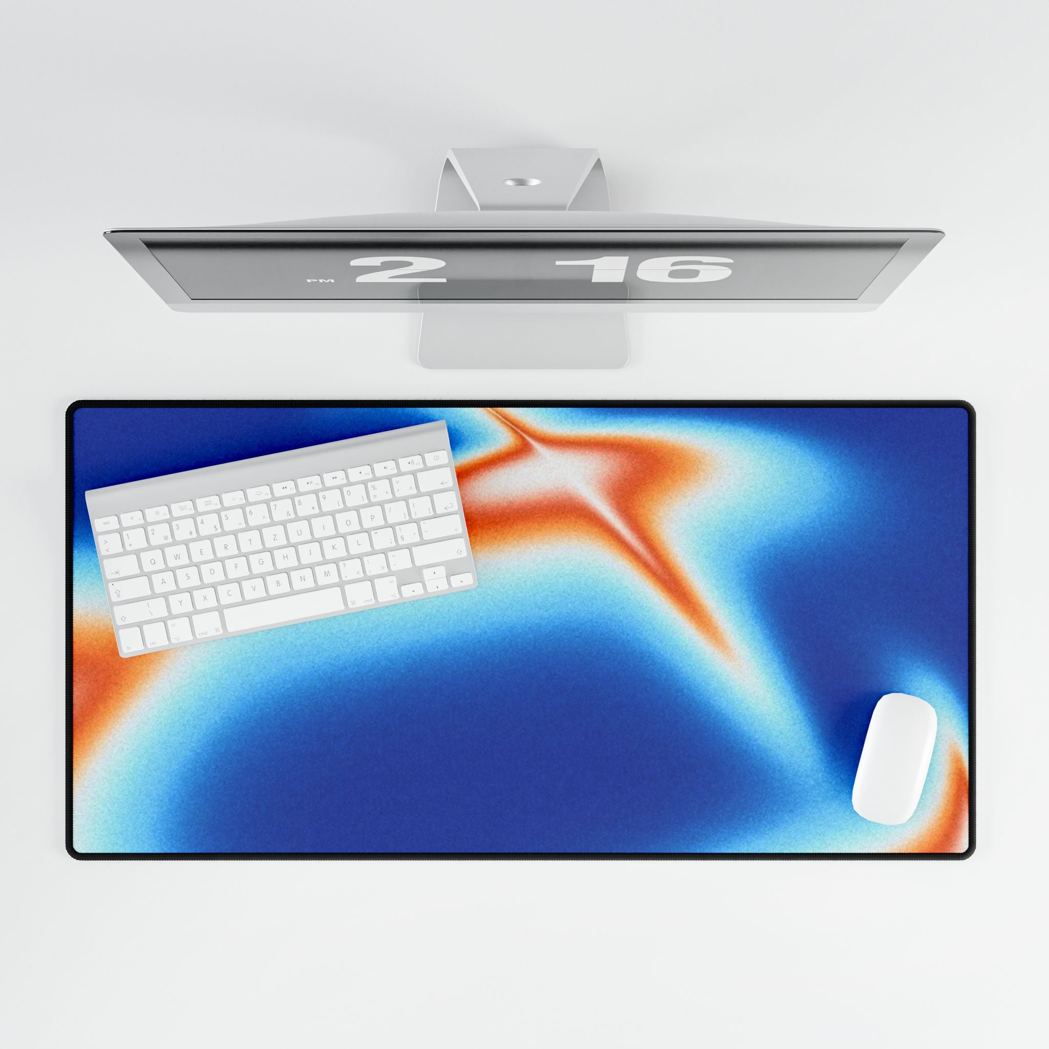 Abstract Blue & Orange Swirl Desk Mat — Large Gaming/Work Mousepad