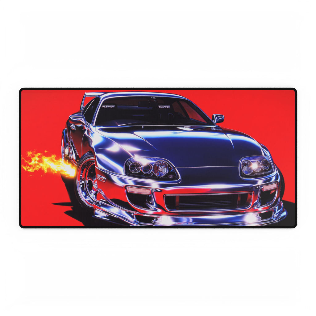 Racing Supra Flame Desk Mat — Retro Sport Car Mouse Pad